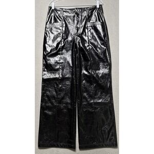 Free People Star Crossed Lovers Vegan Faux Leather Pant Sz 10 (32x31) Wide Baggy